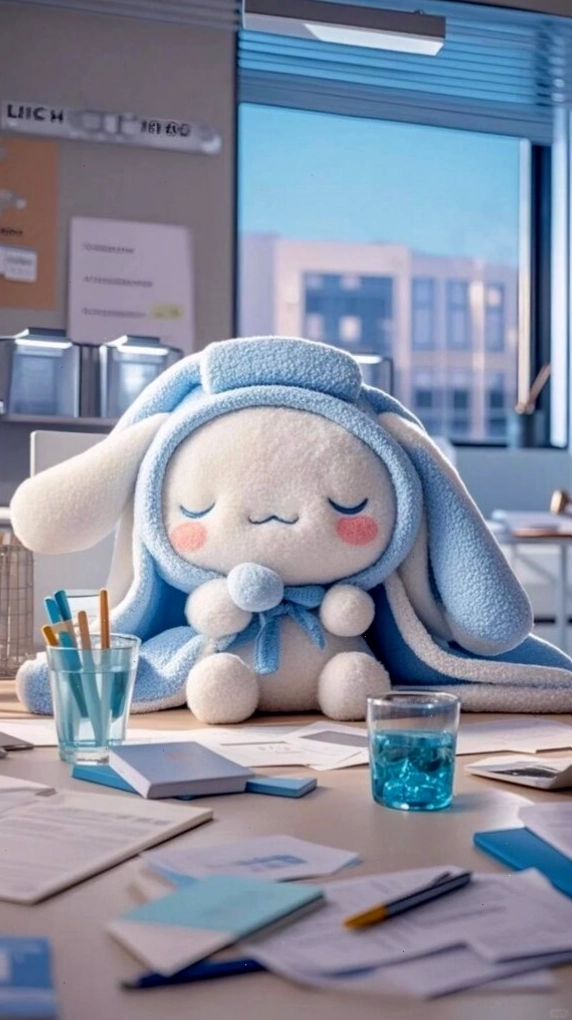 Hình nền Cinnamoroll cute ngủ gật trên bàn học