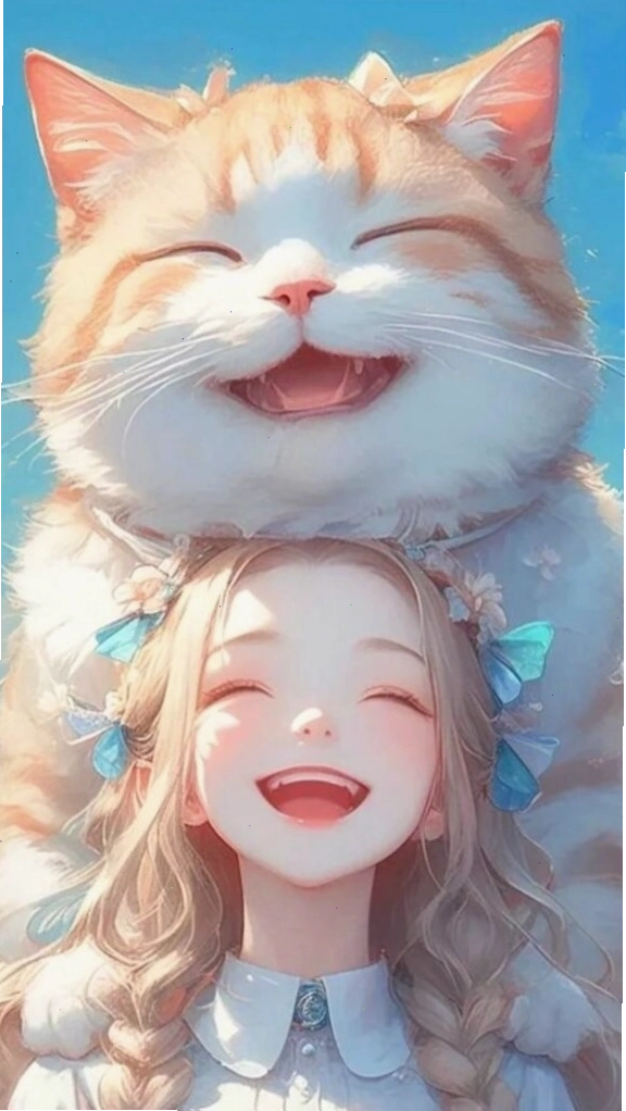 Hình nền cô gái đội mèo cam cười tươi, độc đáo và ngộ nghĩnh