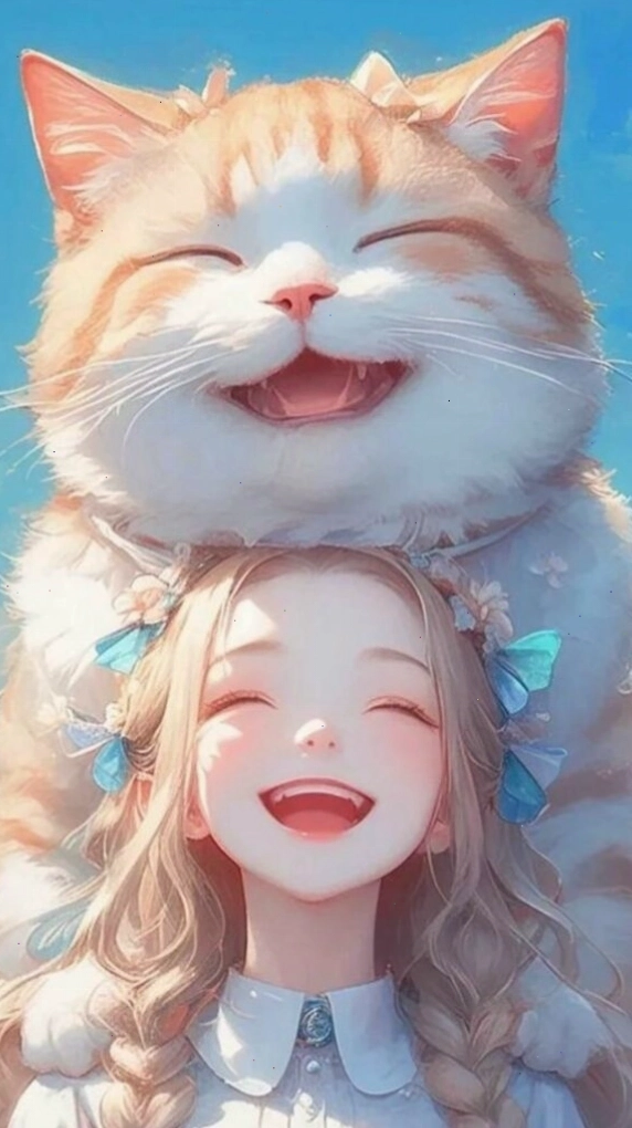 Hình nền cô gái đội mèo cam cười tươi, thể hiện sự vui vẻ và năng động