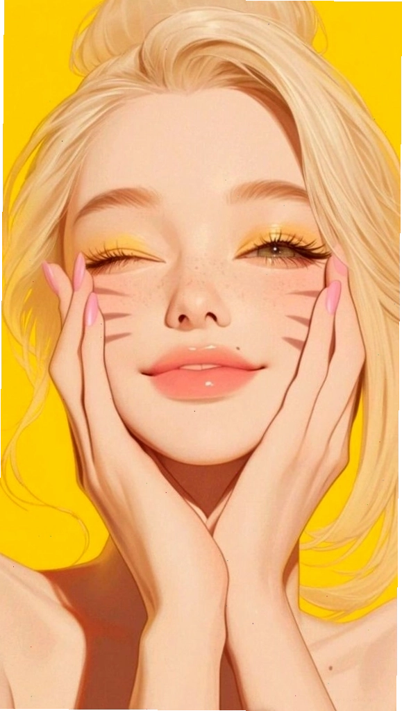 Hình nền cô gái tóc vàng cười rạng rỡ, tràn đầy sức sống