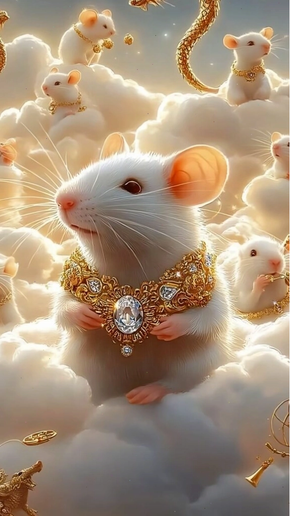 Hình nền điện thoại tuổi Dậu chibi vui tươi bên núi vàng