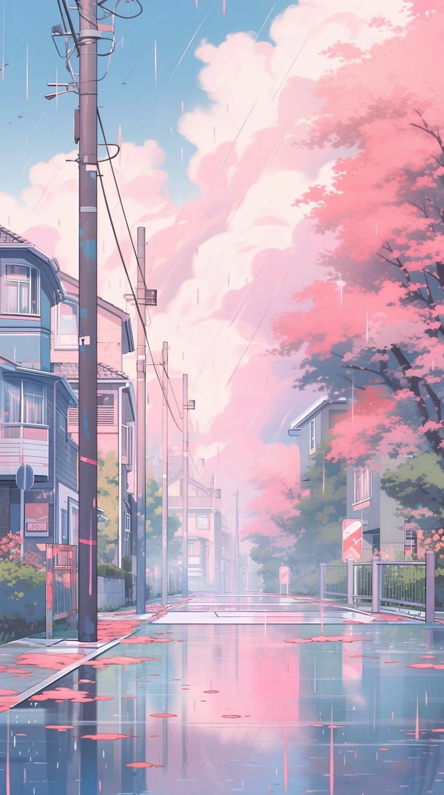 Hình nền điện thoại với cảnh mưa hồng lãng mạn