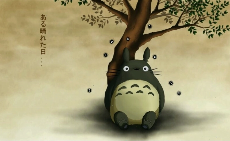 Hình nền máy tính Totoro ngồi dưới gốc cây cổ thụ
