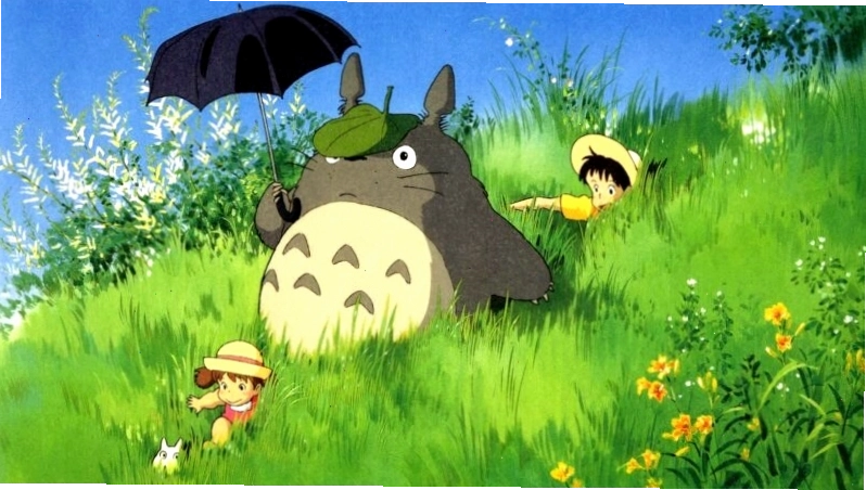 Hình nền máy tính Totoro trên cánh đồng cỏ xanh mướt