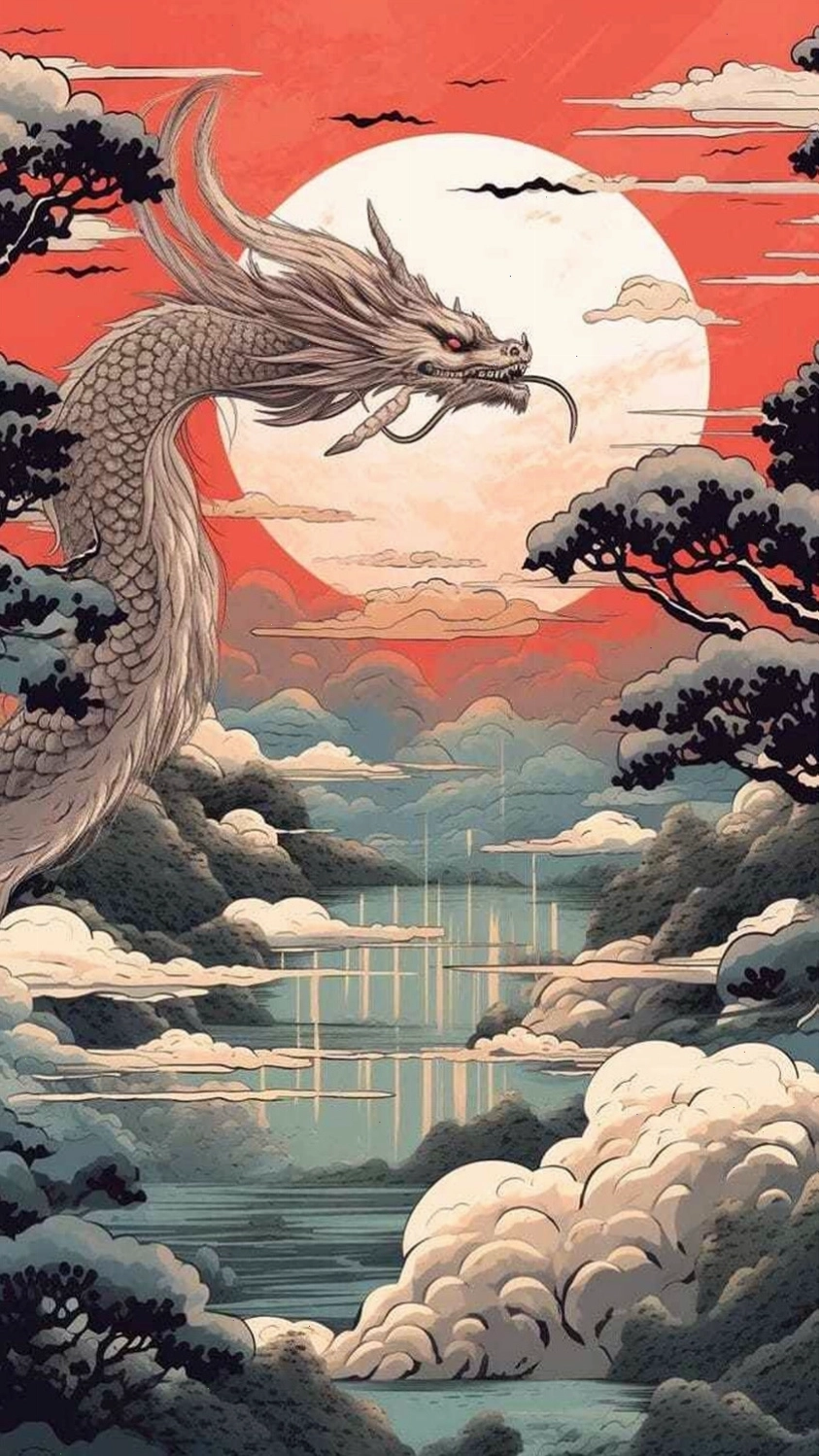 Hình nền rồng cuộn mình bên trăng tròn