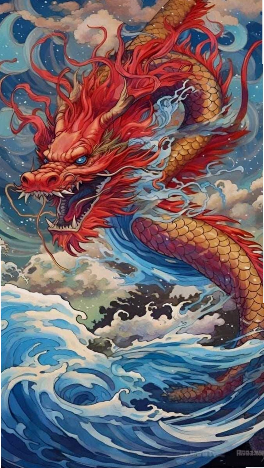 Hình nền rồng oai phong cuộn sóng dữ dội