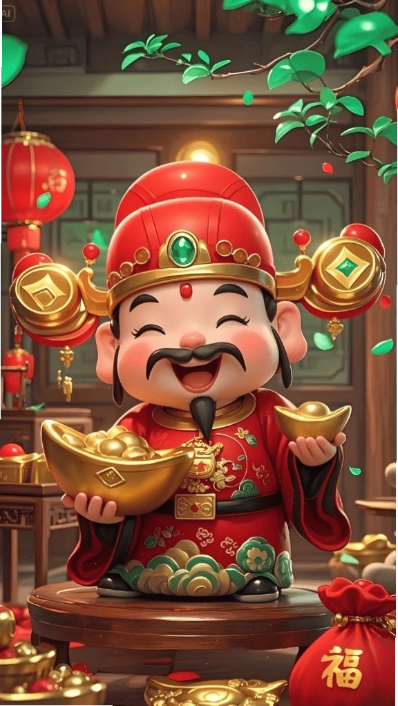 Hình nền Thần Tài cầm thỏi vàng tượng trưng cho sự thịnh vượng