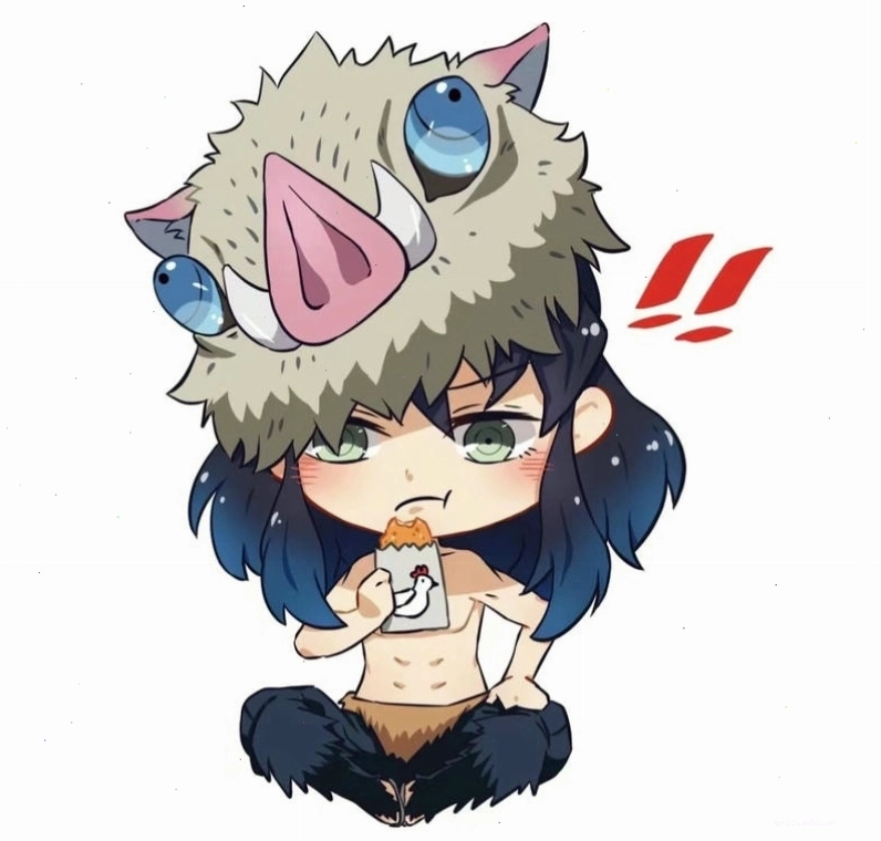 Inosuke Hashibira phiên bản chibi cực kỳ dễ thương và tinh nghịch