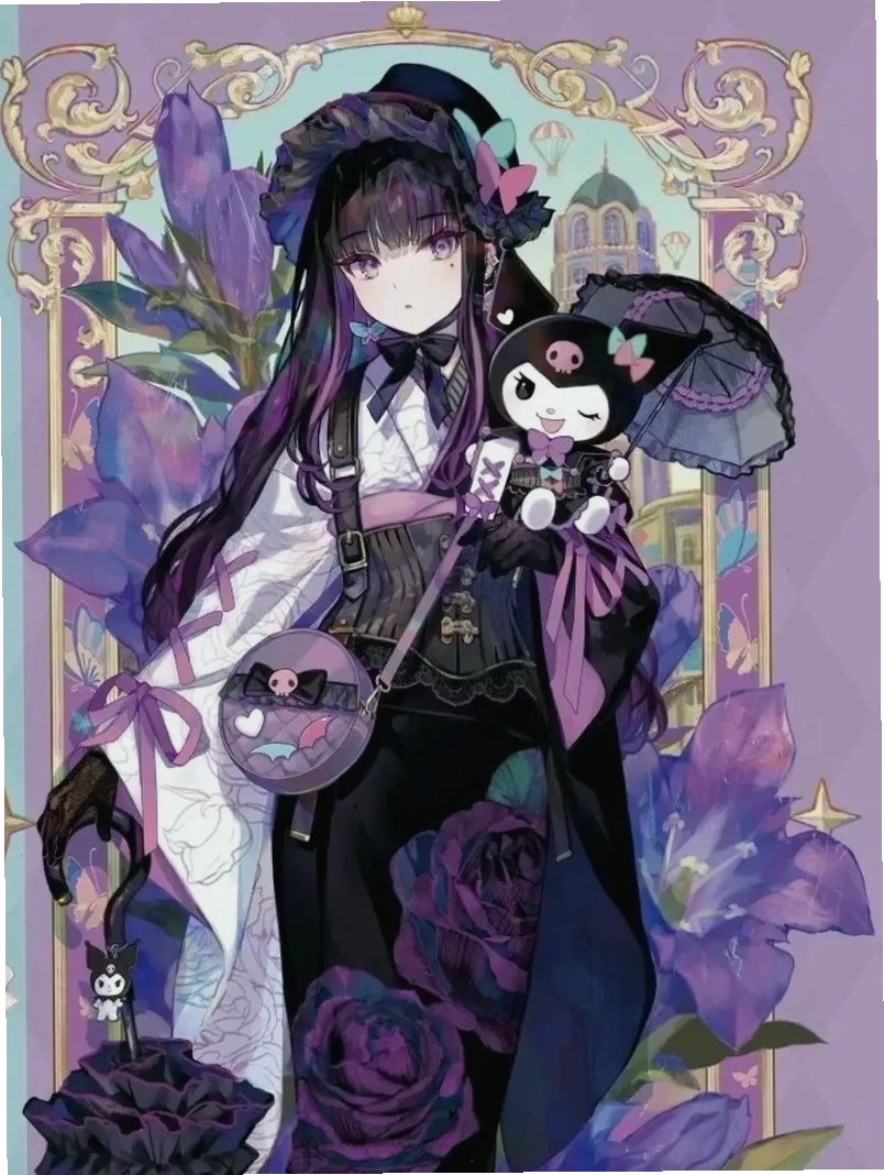 Kuromi anime girl đang thưởng thức đồ ăn