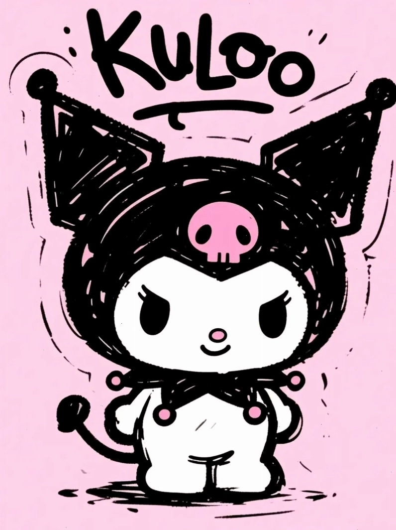 Kuromi anime girl ngồi trên ván trượt
