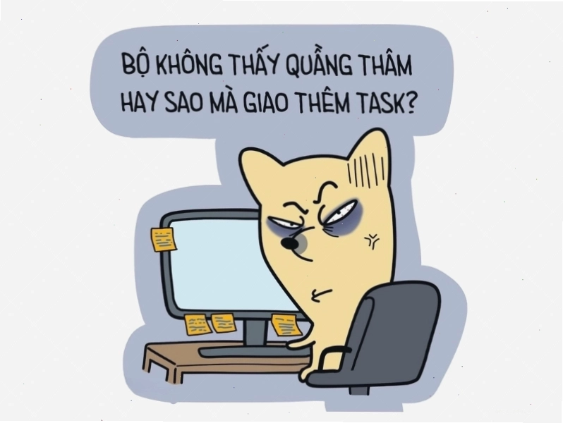Meme nhăn mặt thể hiện sự mệt mỏi vì công việc