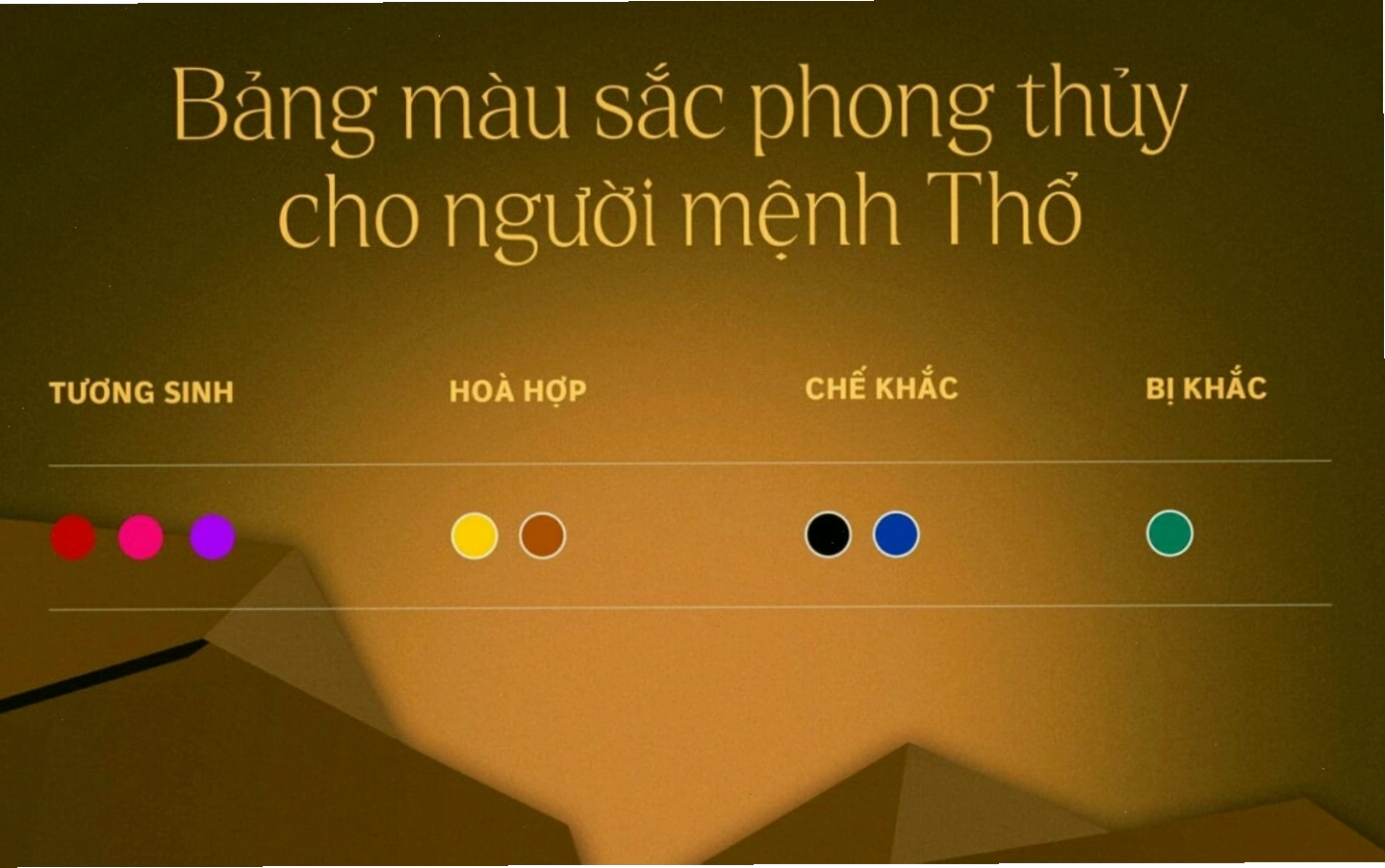 Mệnh Thổ đại diện cho đất, biểu tượng của sự ổn định với màu sắc chủ đạo là vàng, cam, nâu đất
