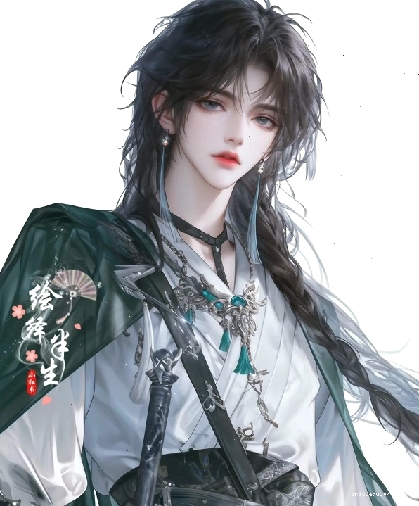 Mỹ nam cổ trang anime trong trang phục đỏ rực, toát lên khí chất mạnh mẽ