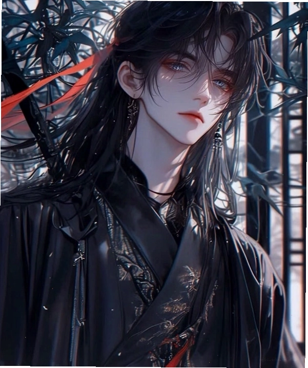 Mỹ nam cổ trang anime với gương mặt điển trai, ánh mắt hút hồn