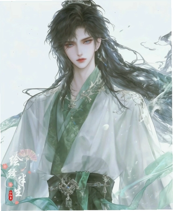 Mỹ nam cổ trang anime với nụ cười bí ẩn và ánh nhìn thu hút