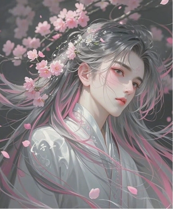 Mỹ nam cổ trang anime với trang phục tinh tế và họa tiết cầu kỳ