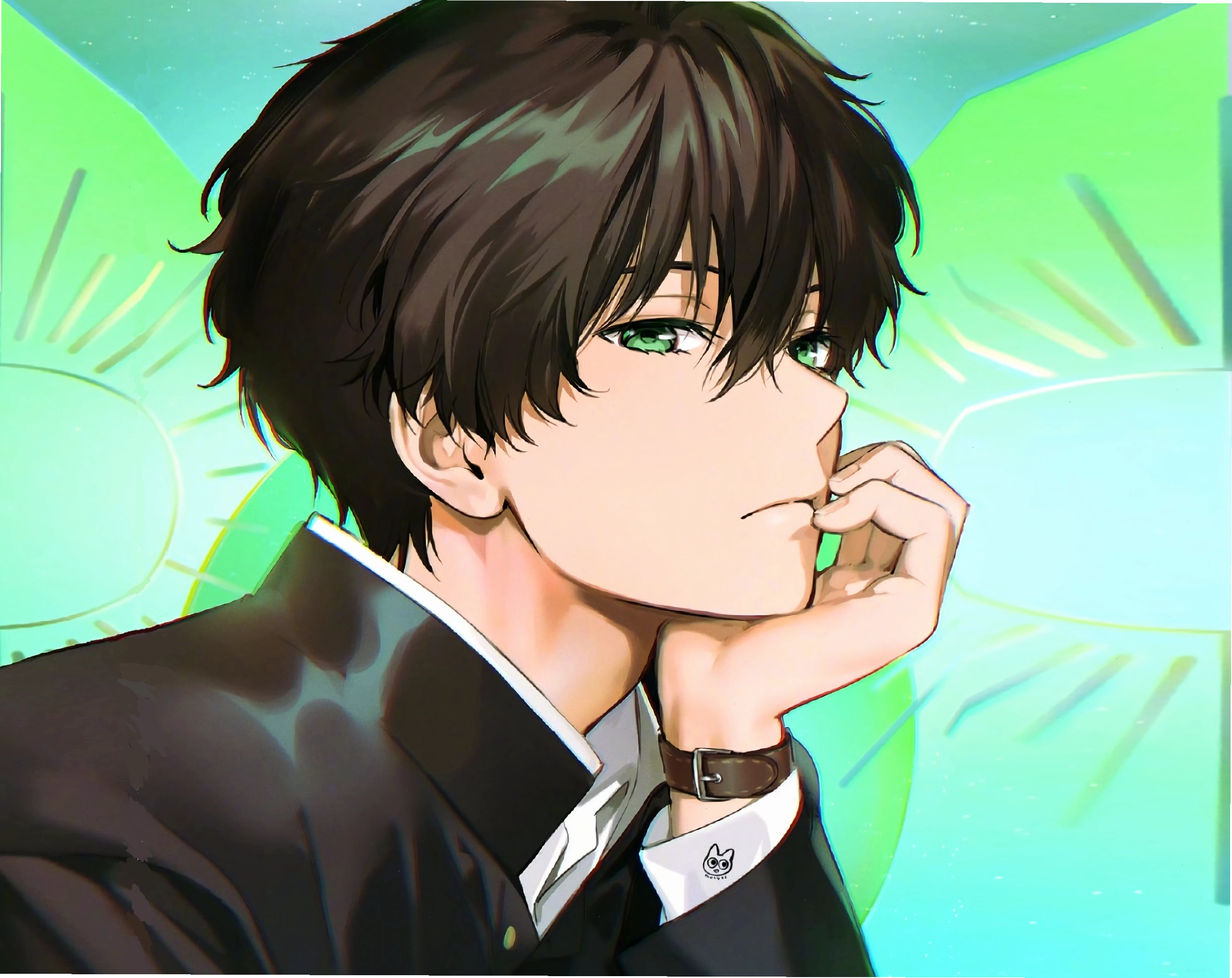 Nhân vật anime nam trầm tư trong mưa