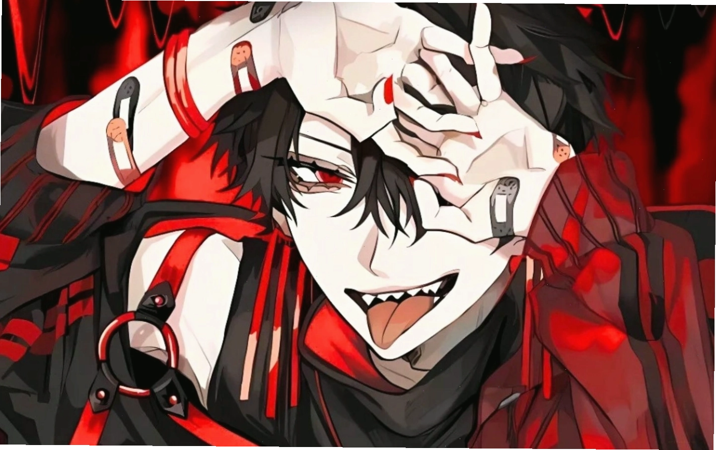 Nhân vật anime nguy hiểm với ánh mắt sắc bén và bối cảnh u ám