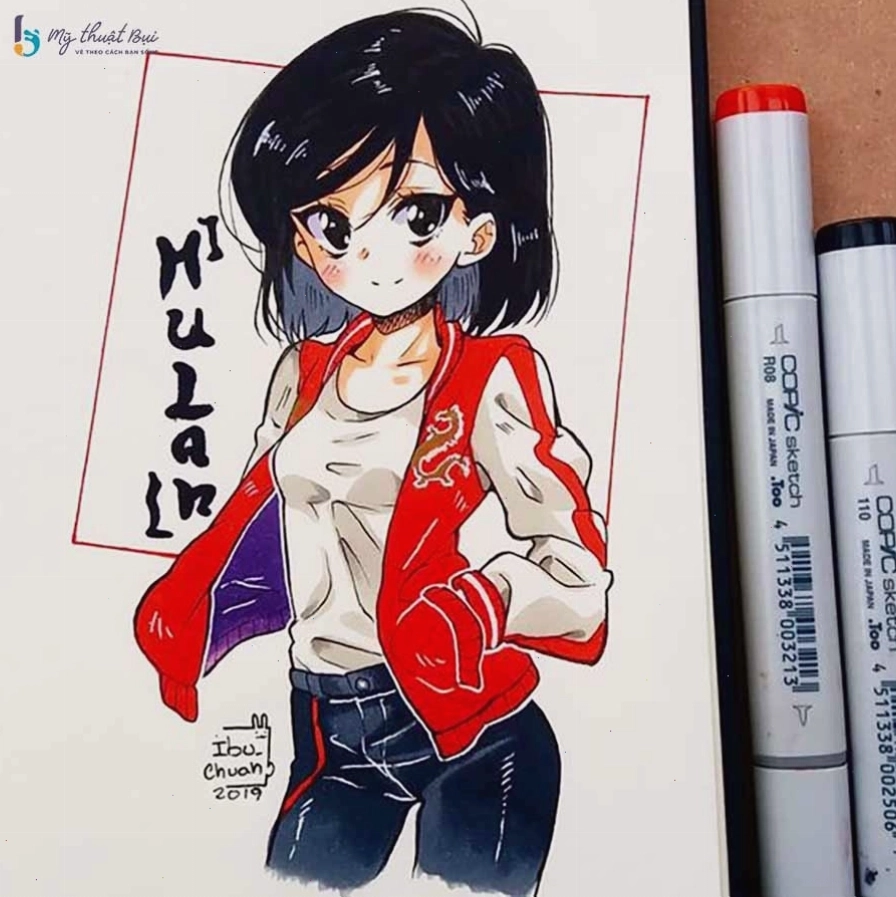 Nhân vật anime nữ mặc đồng phục học sinh với váy ngắn và tất cao cổ