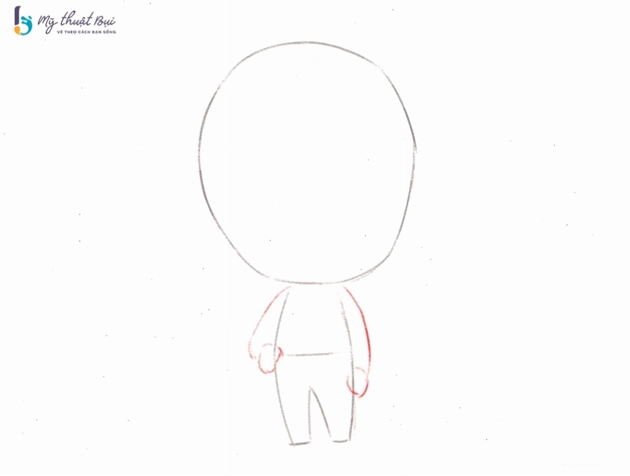 Phác thảo dáng người chibi nam với tỷ lệ đầu to, thân nhỏ