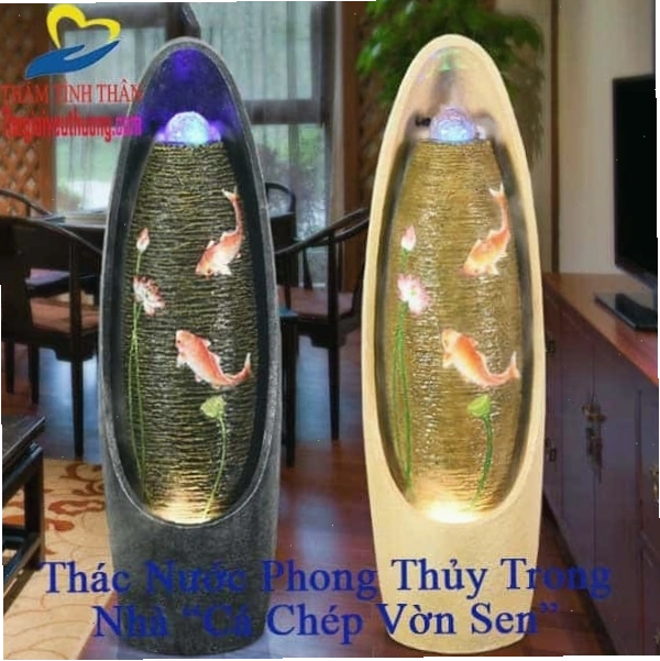 Thác nước phong thủy có hình cá chép và hoa sen