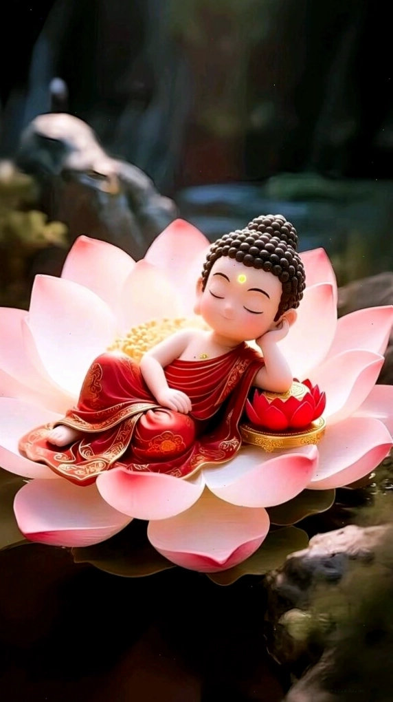 Tiểu hòa thượng ngủ trên đài sen 3D