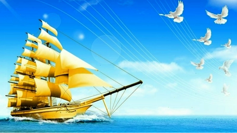 Tranh Thuyền Buồm Xuôi Gió với tông màu xanh dương chủ đạo