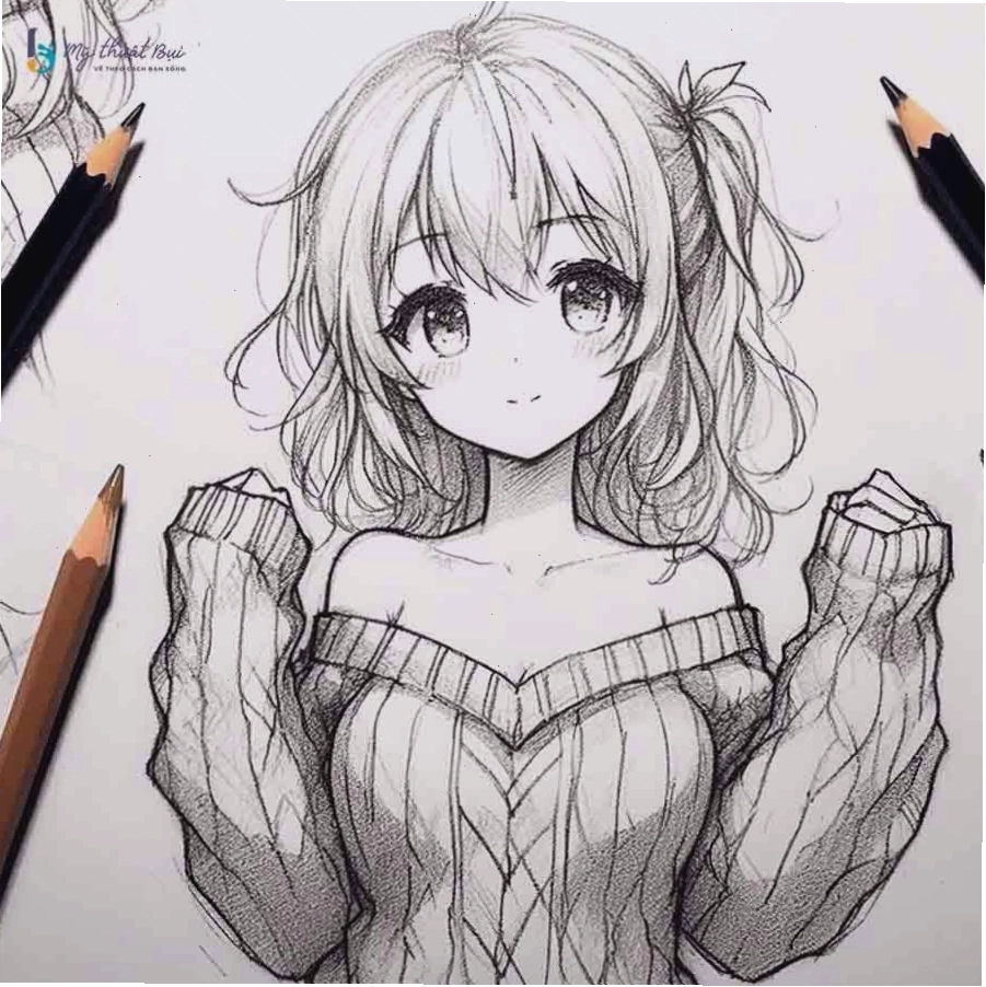 Tranh vẽ anime nữ xinh đẹp với phong cách dễ thương