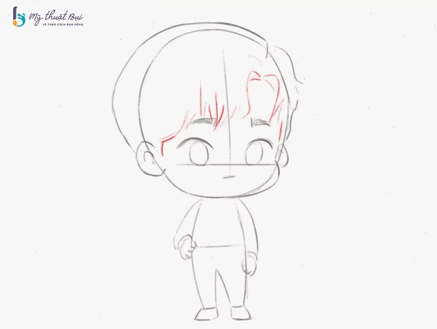 Vẽ tóc nam chibi với các lọn tóc mềm mại