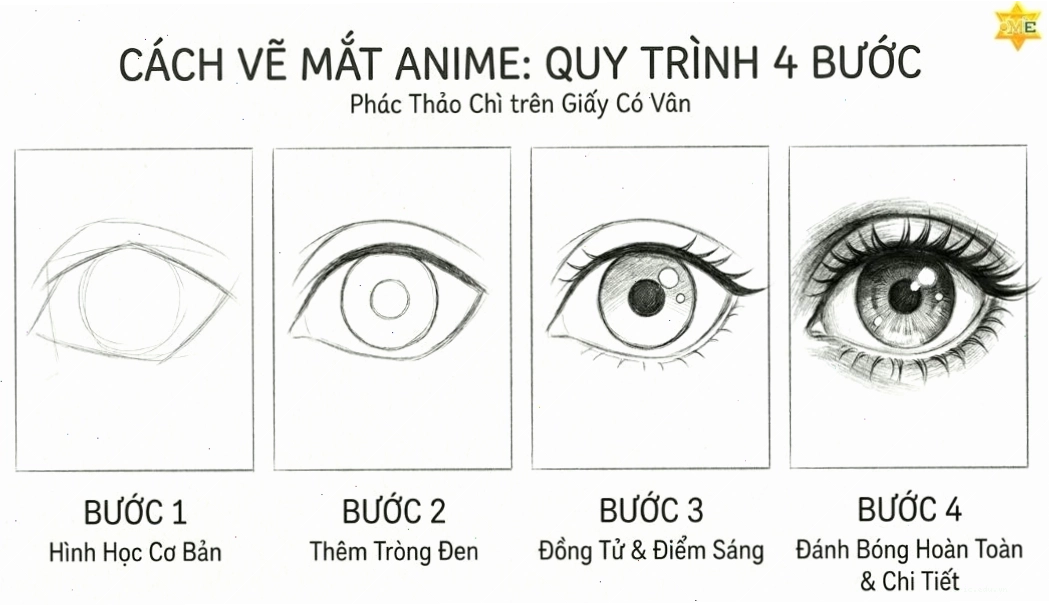 Vẽ tròng mắt và điểm sáng cho mắt anime