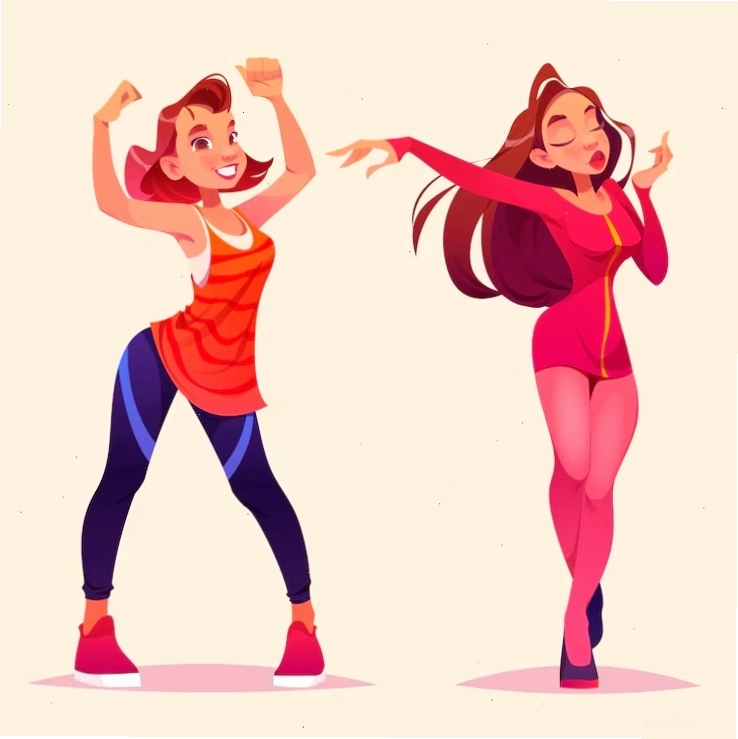 Dynamic illustration of people dancing in anime style