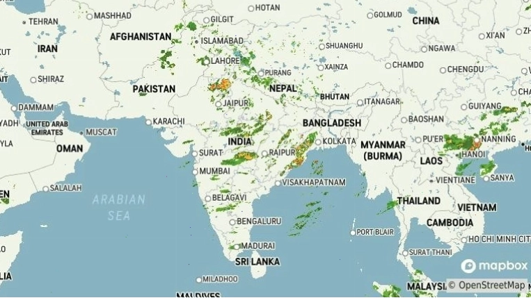 Karnataka Weather Radar showing current precipitation