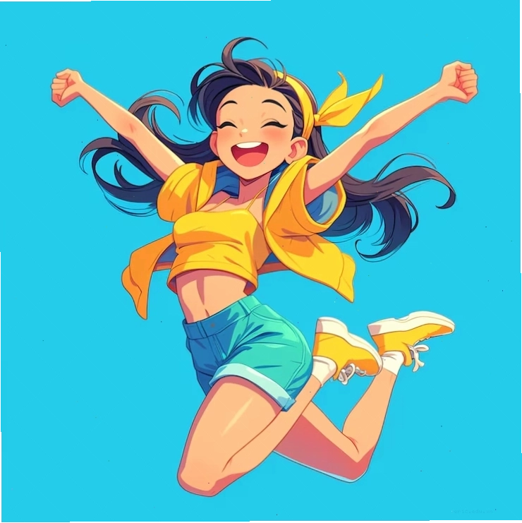 Memphis style girl practicing ballet in cartoon style